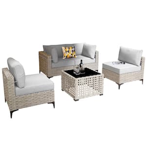 Apollo 5-Piece Wicker Outdoor Patio Conversation Seating Set with Gray Cushions