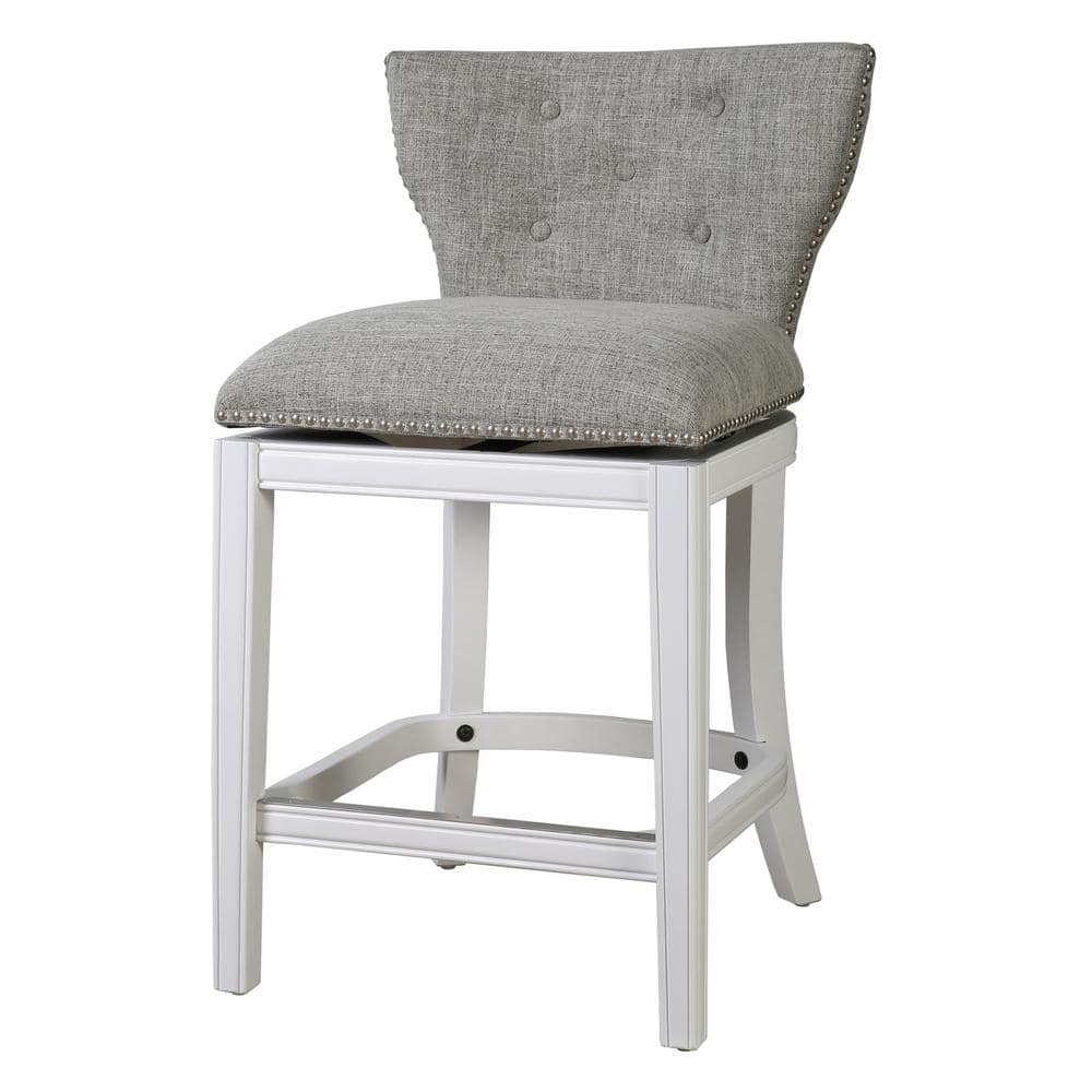 Stella 26in. Wood Counter-Height Swivel Bar Stool with Back, White with Gra