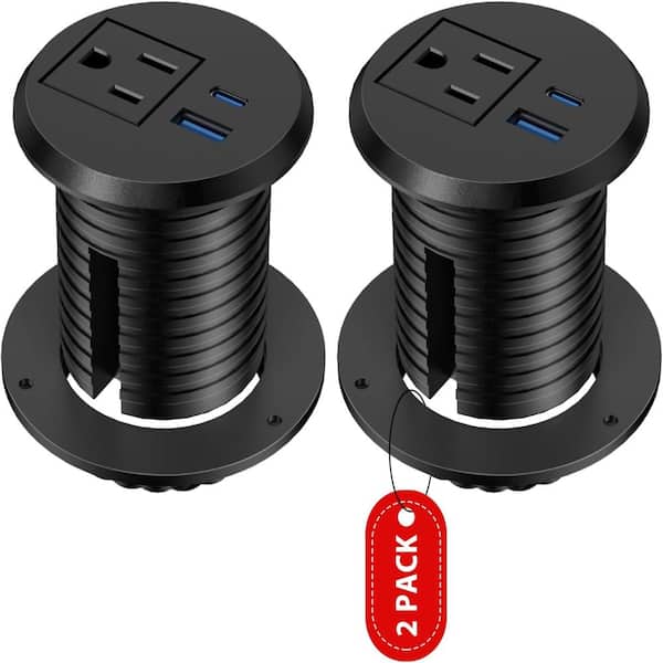 2 Pack Desk Power Grommet Outlet, 2 inch Recessed Power Outlet with 20W USB-C Fast Charging