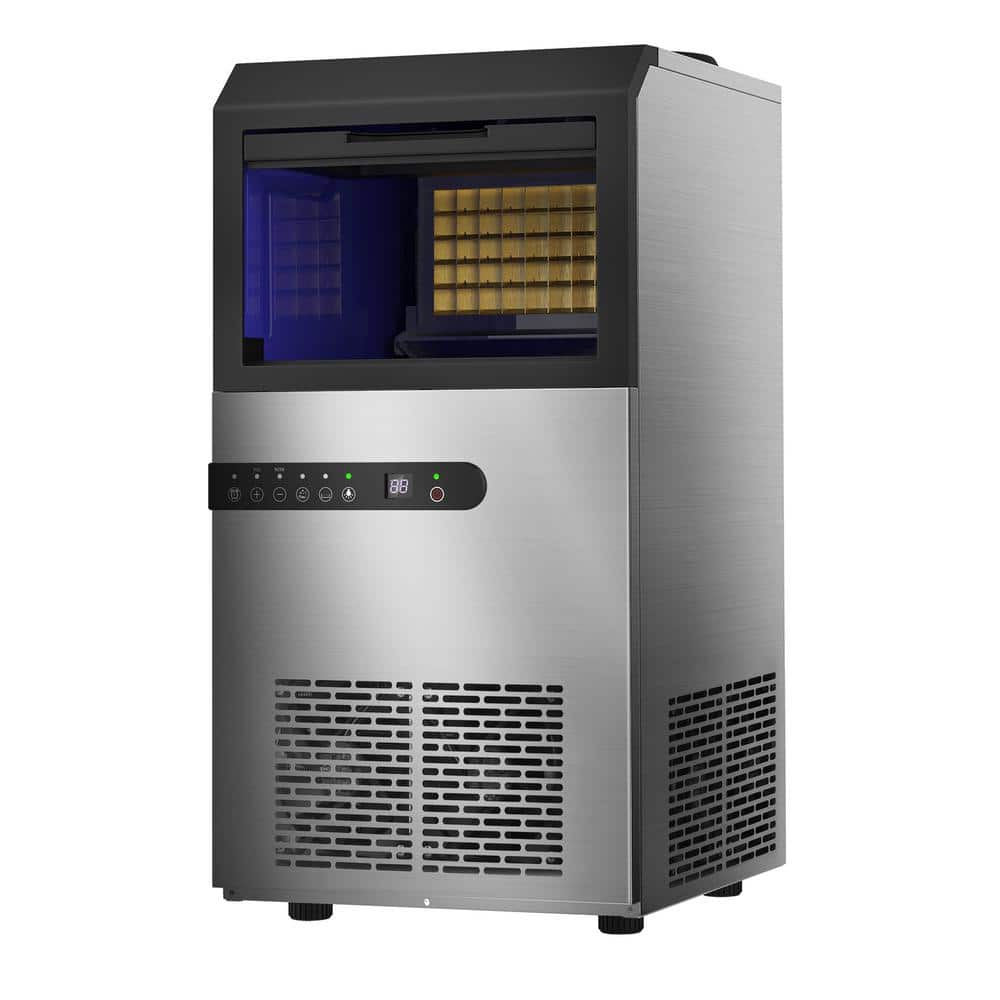 Commercial Ice Maker 70 lbs. /24 H Freestanding Ice Maker with 33 lbs. Storage Capacity, Stainless Steel Sliver