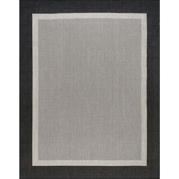 Tayse Rugs Eco Solid Border Black 5 ft. x 8 ft. Indoor/Outdoor Area Rug
