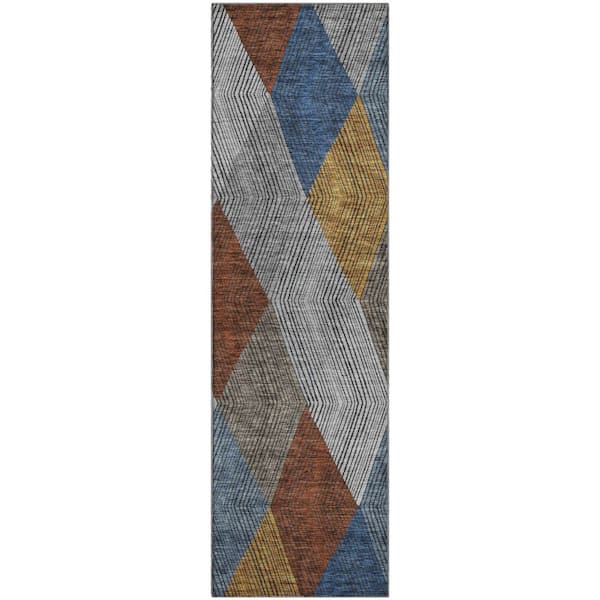 Mayfield Premium Machine Washable Abstract AMF962 Gray 2 ft. 3 in. x 7 ft. 6 in. Runner Rug