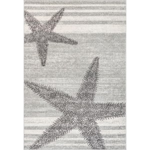 Thomas Paul Starfish and Striped Light Gray 4 ft. x 6 ft. Area Rug