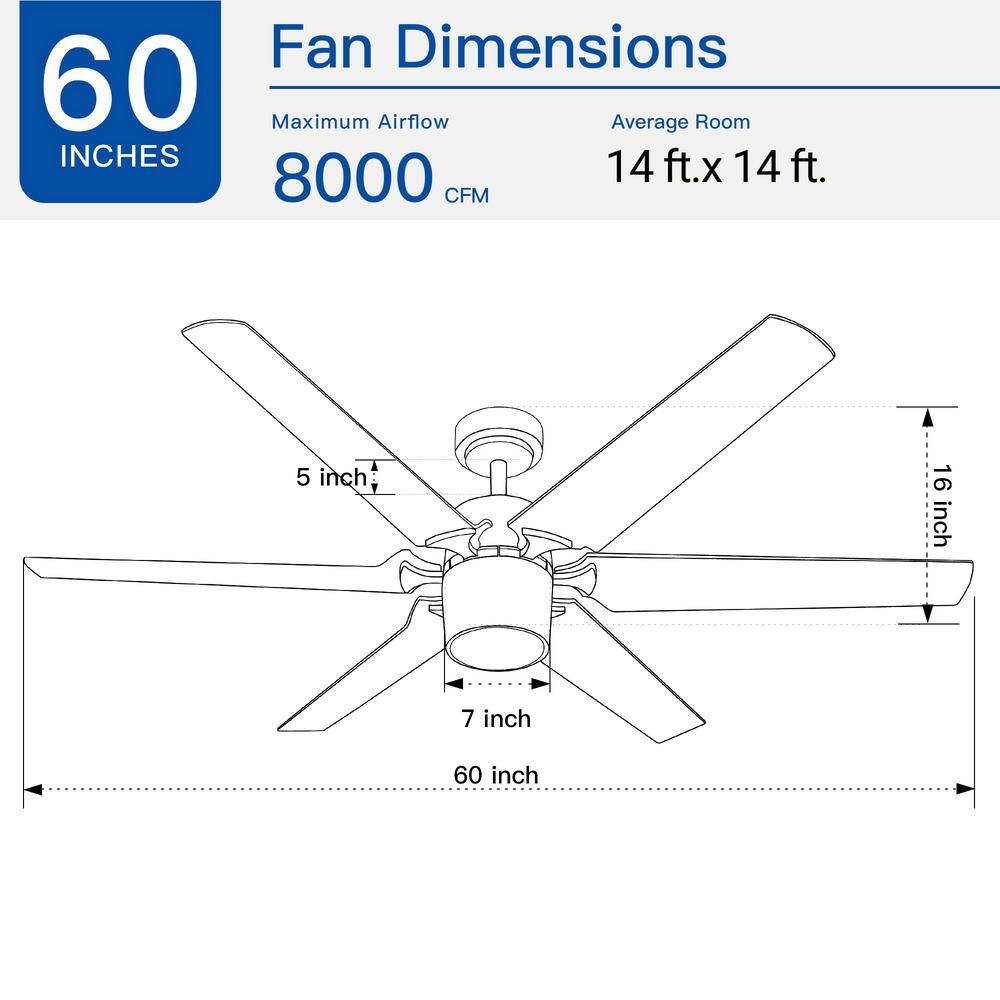 Modern 60'' Black and Gold Ceiling Fan with LED Light and Remote
