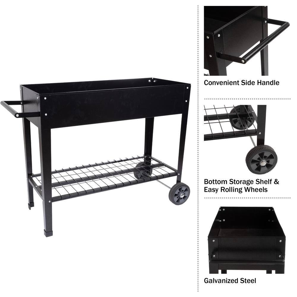 Raised Garden Bed with Shelf, Black