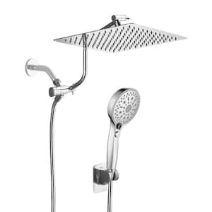 Rainfall Shower Head Combo 12-Spray 12 in. Wall Mount Dual Shower Heads and Handheld Shower Head with 1.8 GPM in Chrome