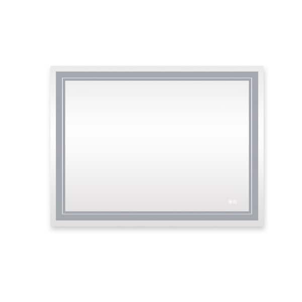 Unbranded Modern 36 in. W x 30 in. H Large Lighted Rectangular Frameless Wall Mount Anti-Fog Bathroom Vanity Mirror in Silver