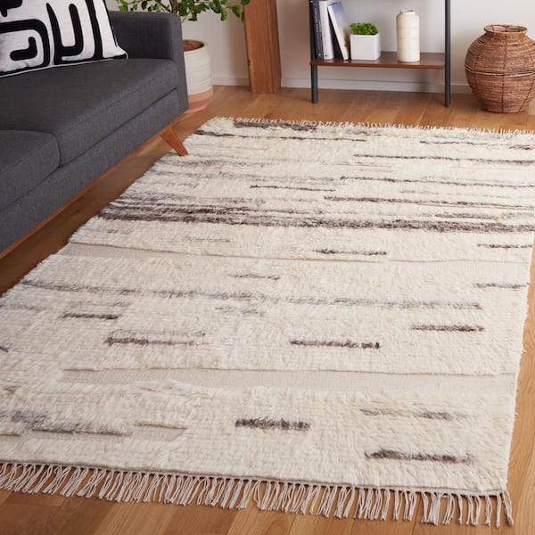 Kenya 8 ft. x 10 ft. Gray/Ivory High-Low Abstract Fringe Area Rug