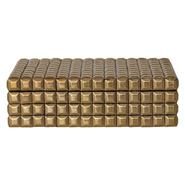 Gold 5 in. x 2 in. Reclaimed Wood and Brass Studded Decorative Box with Brass Accent