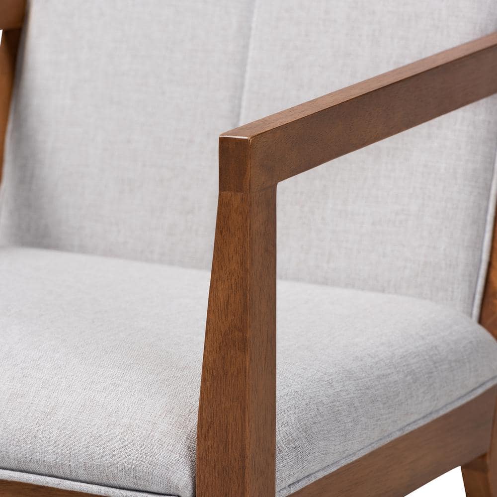Theresa Greyish Beige and Walnut Mid-Century Modern Accent Chair