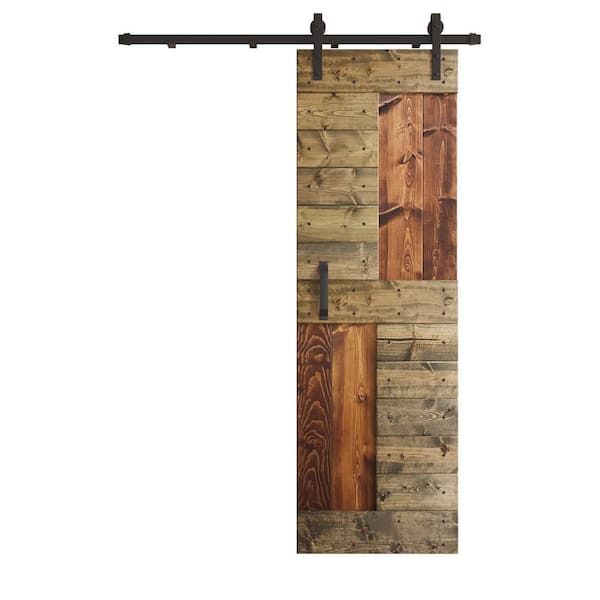 COAST SEQUOIA INC S Series 24 in. x 84 in. Dark Walnut/Aged Barrel Knotty Pine Wood Sliding Barn Door with Hardware Kit