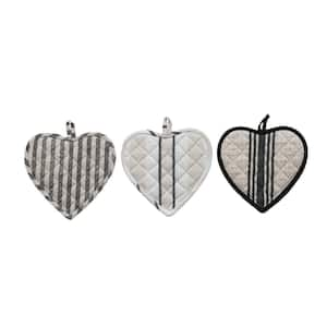 Cotton Quilted Black and White Heart Shaped Pot Holder (3-Pack)