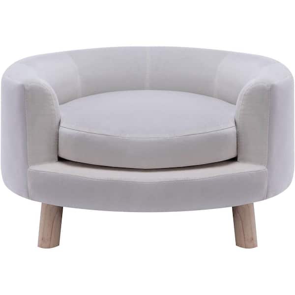 Critter Sitters 28 in. Medium Elegant White Faux-Velvet Circular Pet Bed for Small to Medium-Sized Dogs and Cats