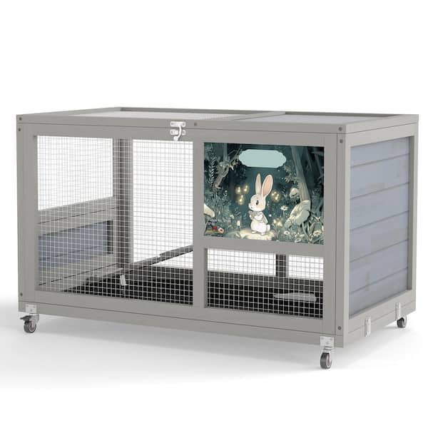 COZIWOW Stable Wood 36Inches Rabbit Hutch Indoor with Wheels