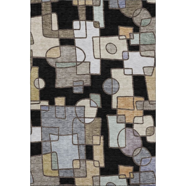 Mayfield Premium Machine Washable Abstract AMF2503 Black 10 ft. x 14 ft. Area Rug