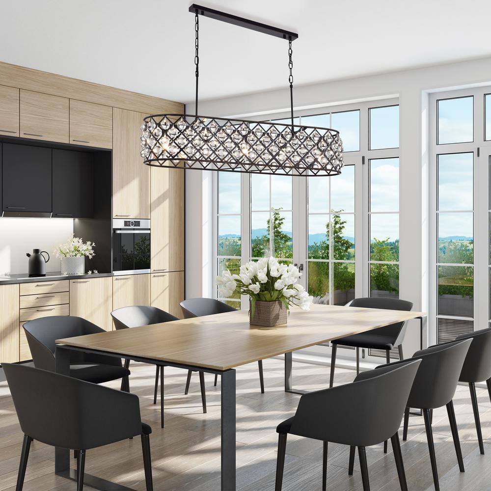 Azha 5-Light Oil Rubbed Bronze Oval Chandelier with Crystal Spheres