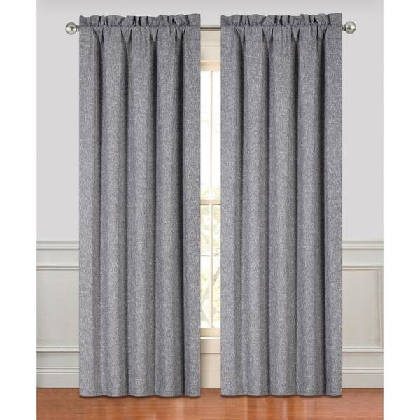 Dainty Home Semi-Opaque 76 in. W x 84 in. L Couture Charcoal Polyester Linen Look Rod Pocket Curtain (2 Pair)