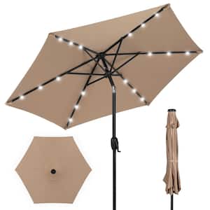 7.5 ft. Outdoor Market Solar Tilt Patio Umbrella w/LED Lights in Tan