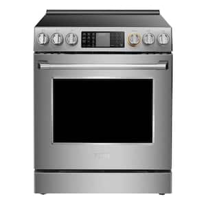 30 in. 5 Burner Element Slide-In Single Oven Electric Range in Stainless Steel with Convection Bake and Air Fry