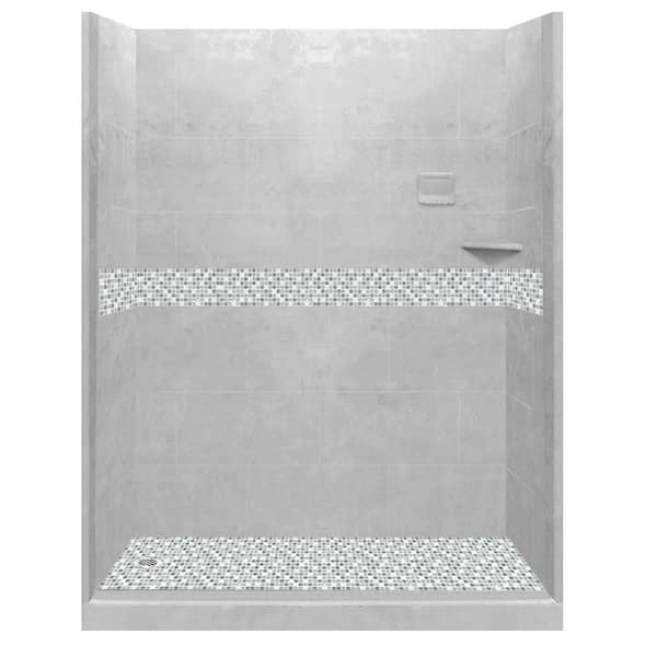 American Bath Factory Del Mar 60 in. L x 32 in. W x 80 in. H Left Drain Alcove Shower Kit with Shower Wall and Shower Pan in Portland Cement