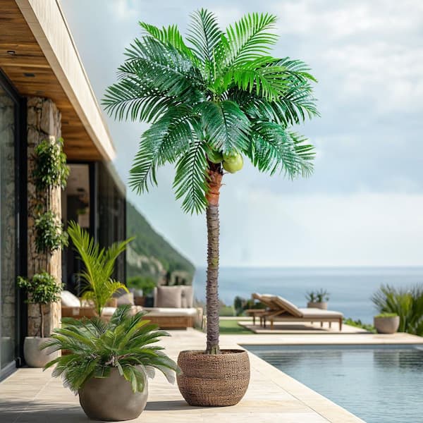 Afoxsos 7 in. Artificial Green Indoor/Outdoor Phoenix Palm Tree