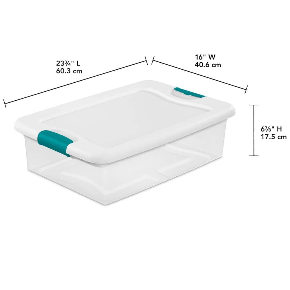 Clear and White 32-Quart Stackable Plastic Latching Storage Box