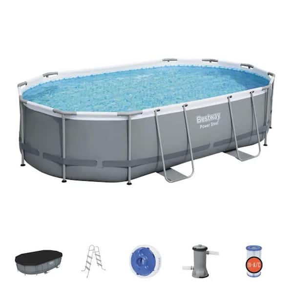 Bestway 16 ft. x 10 ft. Oval 42 in. Soft-Side Above Ground Swimming Pool Set