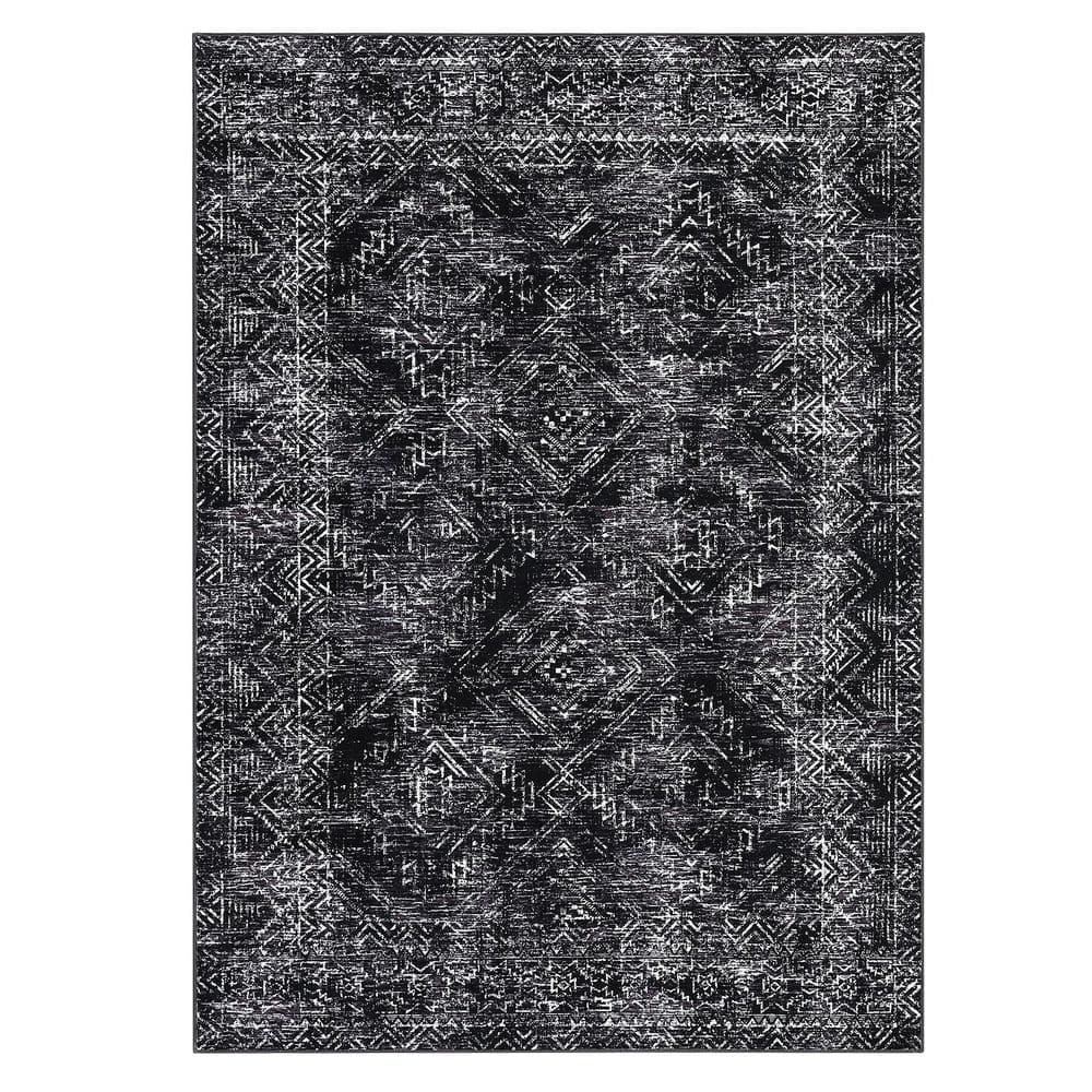 Black 8 ft. x 10 ft. Washable Printed Folding for Living Room Bedroom ...