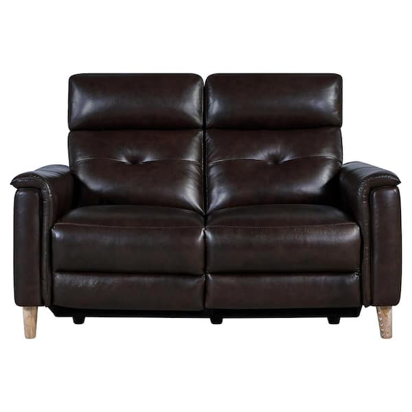 Armen Living Gala Brown Wood and Dark Brown Genuine Leather Contemporary Loveseat