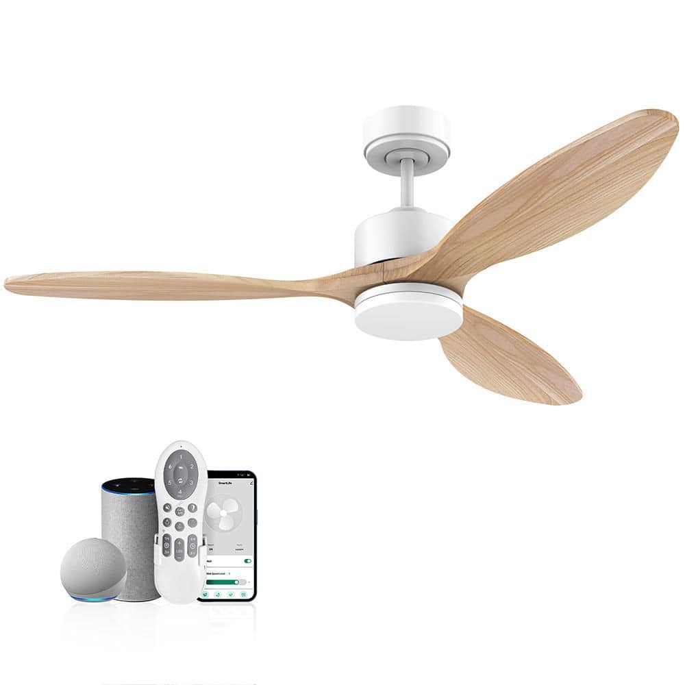 52 in. Smart Outdoor Indoor White Ceiling Fans with Lights Remote Alexa Goo