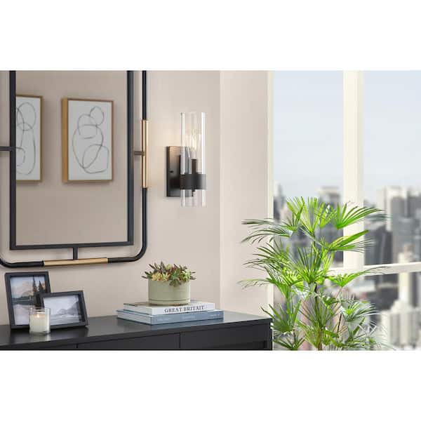 Hampton Bay Denbeck 4.5 in. W Matte Black 1-Light Sconce Clear Glass