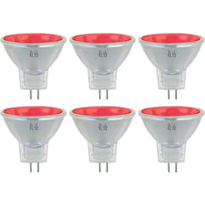 20-Watt MR11 Dimmable 10-Degree Narrow Spot 12-Volt GU4 Bipin Base Halogen Light Bulb with Red Glass Cover (6-Pack)