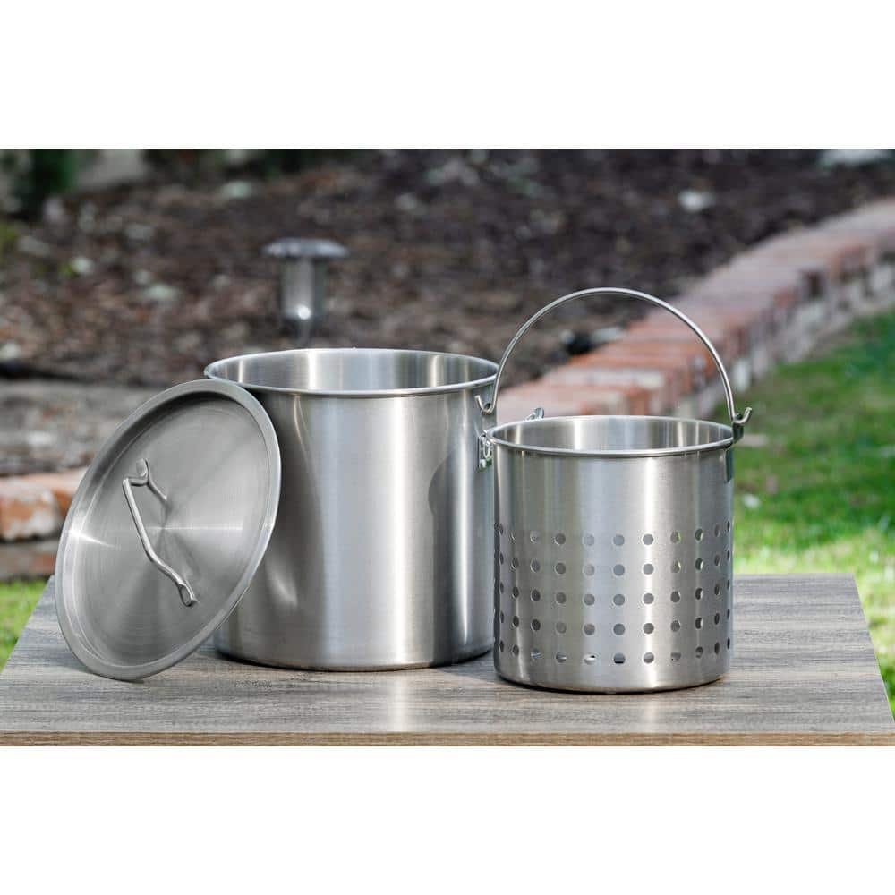 32 Quart Stainless Steel Stock Pot with Steamer Basket and Lid