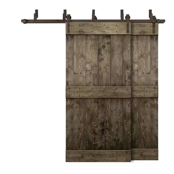 CALHOME 44 in. x 84 in. Mid-Bar Bypass Espresso Stained DIY Solid Wood Interior Double Sliding Barn Door with Hardware Kit