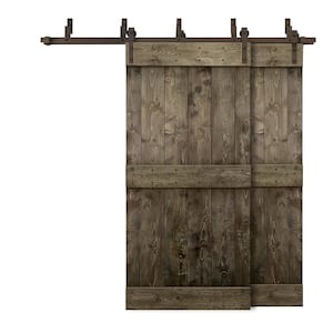 56 in. x 84 in. Mid-Bar Bypass Espresso Stained DIY Solid Wood Interior Double Sliding Barn Door with Hardware Kit