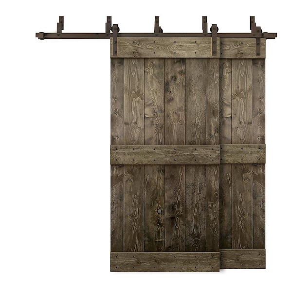 CALHOME 88 in. x 84 in. Mid-Bar Bypass Espresso Stained DIY Solid Wood Interior Double Sliding Barn Door with Hardware Kit