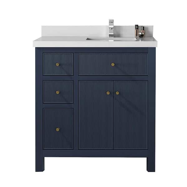 Willow Collections Sonoma 36 in. W x 22 in. D x 36 in. H Right Offset Sink Bath Vanity in Navy Blue with 2 in Carrara Quartz Top