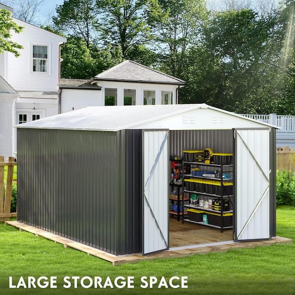 VIWAT 12 ft. W x 10 ft. D Outdoor Metal Shed Storage with Updated