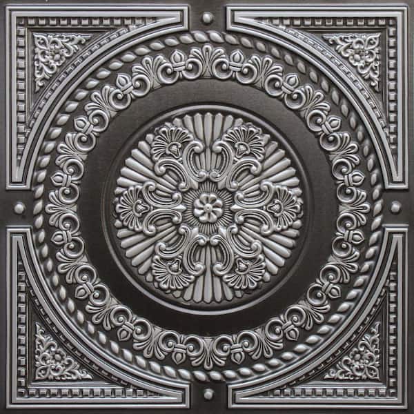 Dundee Deco Falkirk Perth Antique Silver 2 ft. x 2 ft. Decorative Rustic Glue Up or Lay In Ceiling Tile (4 sq. ft./case)