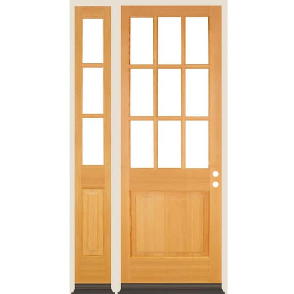 Krosswood Doors 50 in. x 96 in. Farmhouse 9-Lite Clear Glass Left-Hand Clear Stain Hemlock Wood Prehung Front Door w/ LSL