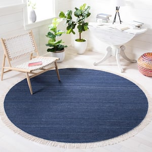Kilim Navy/Blue 7 ft. x 7 ft. Solid Color Gradient Round Area Rug