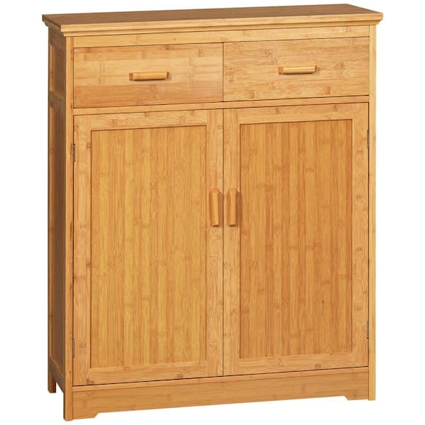 HOMCOM Natural Bamboo Storage Cabinet with Doors and Adjustable Shelves