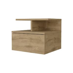 Floating Nightstand 14 in. W Natural Rectangle Wood End Table with 2-Tier Shelf and 1-Drawer Wall-Mounted Bedside Table