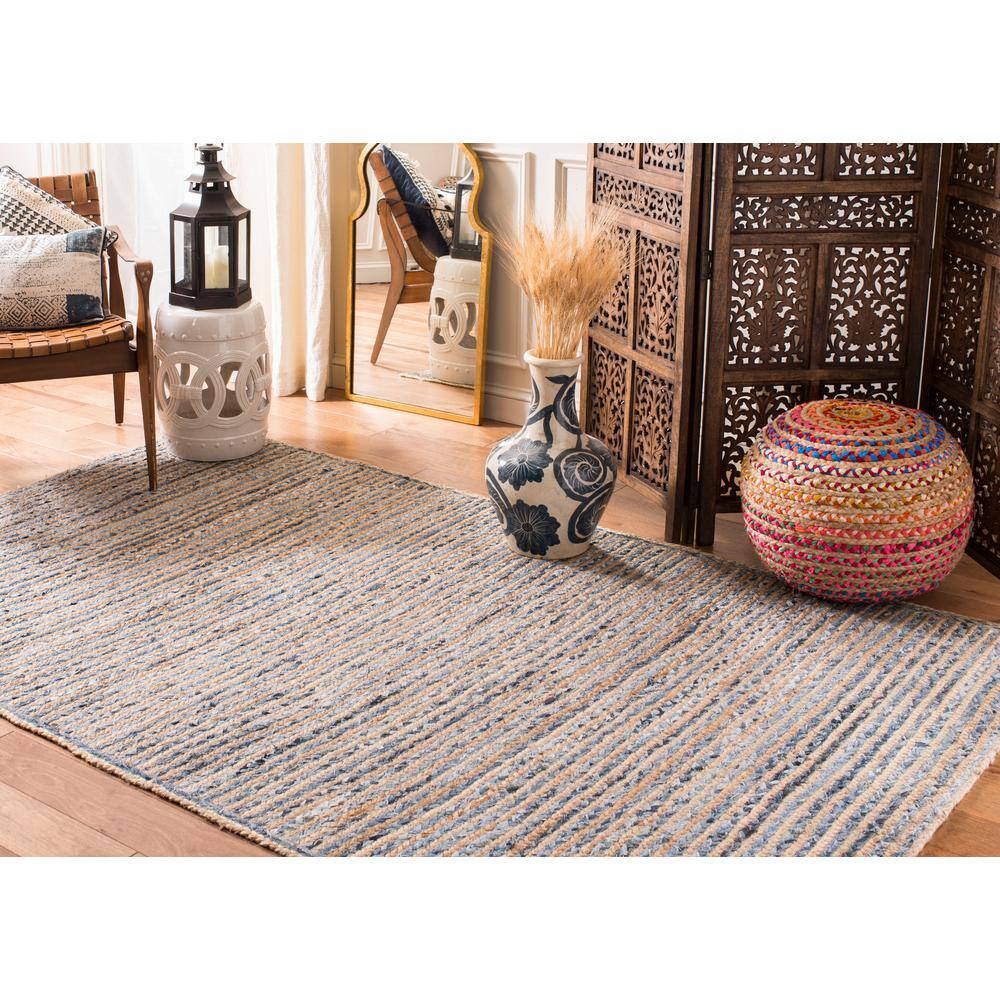 Handmade Braided Blue Jute Square Area Rug, 10' x 10'