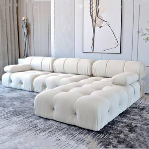 103.95 in. Convertible Modular Minimalist Sofa Free Combination L-Shaped 4 Seater Velvet Sectional with Ottoman, Beige
