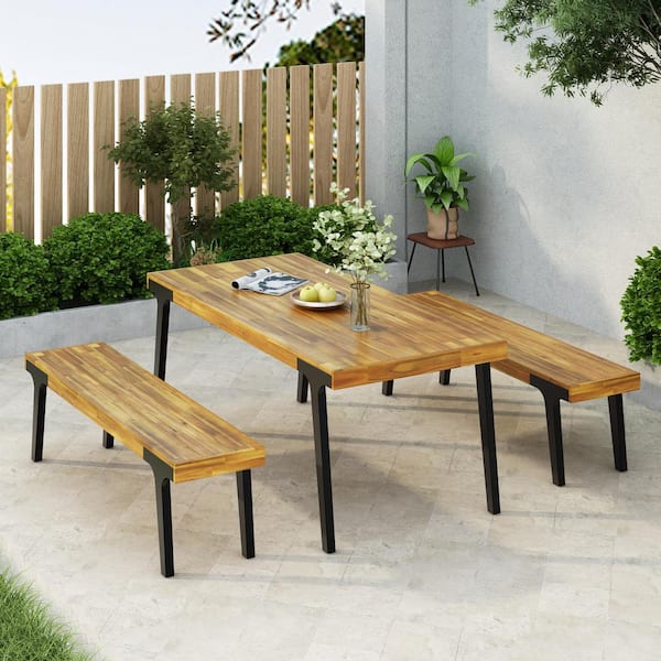 Utley Willow 3-Piece Teak Finish Acacia Wood Outdoor Dining Set