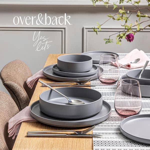 Over and Back Stackable 16-Piece Semi-Matte Charcoal Hand-Finished