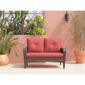 Brentwood Brown Wicker Outdoor Patio Loveseat with Red Cushions