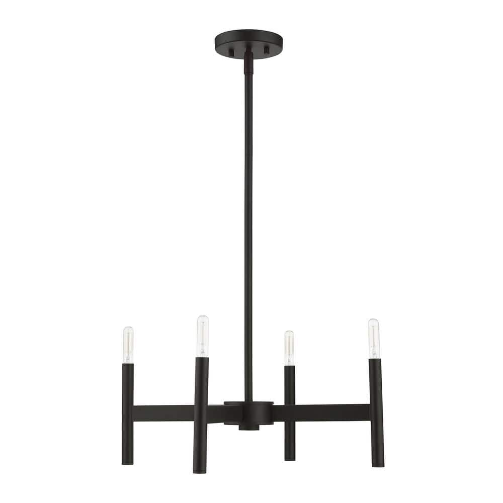 Black Steel 4-Light Mini Chandelier with Exposed Bulbs