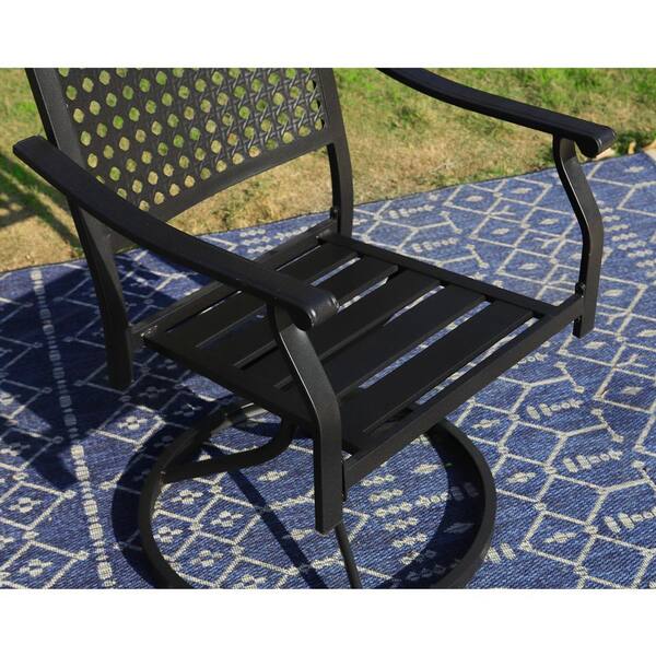 PHI VILLA Black Swivel Metal Outdoor Dining Chair with Beige PHI VILLA Black Swivel Metal Outdoor Dining Chair with Beige